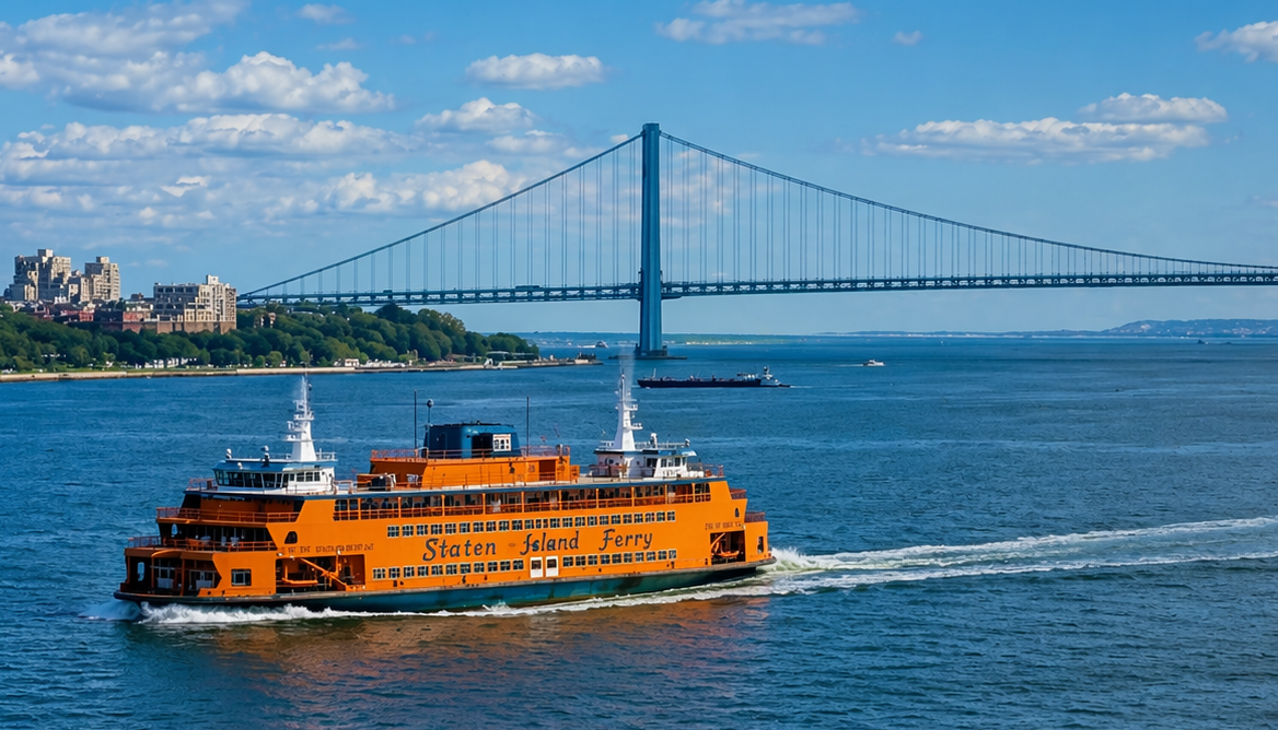 The Staten Island Ferry crossing New York Harbor